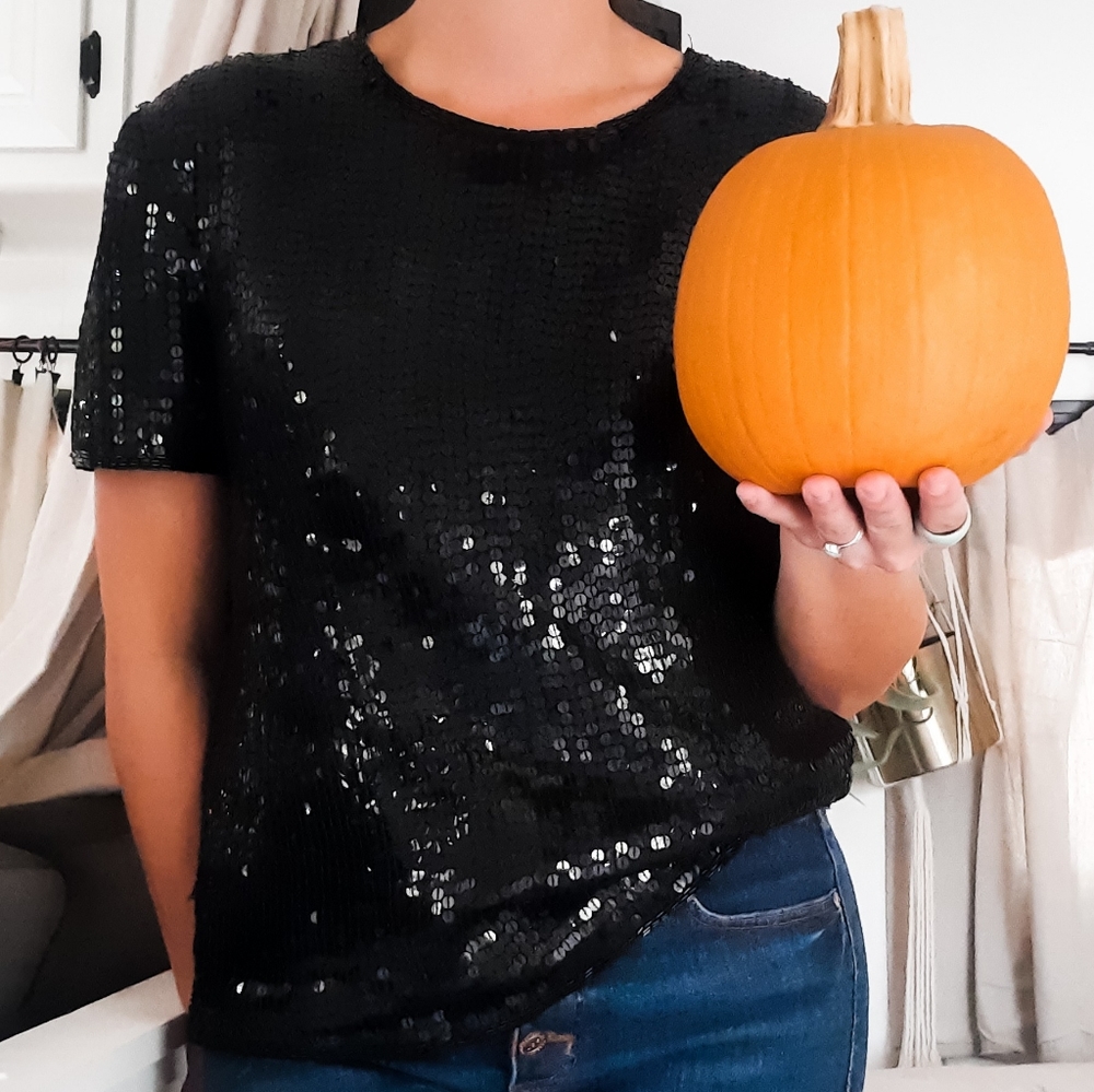 Talbots black sequins large petite top. All sequins in great condition. 🤩✨